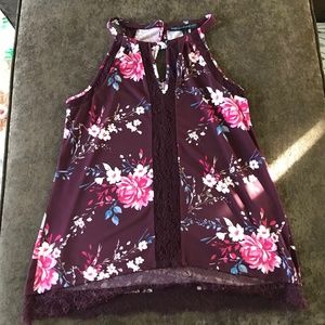 Plum Purple Floral Sleeveless Blouse